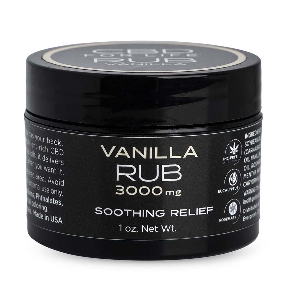 Pre Black Friday Deal CBD For Life 3000mg CBD Vanilla Rub (1oz) with Free CBD For Life Bamboo Bath Bomb - 35 mg CBD image number 0