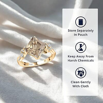 Certified & Appraised Luxoro 10K Yellow Gold AAA Princess Cut Turkizite, Diamond (G-H, I2) (0.18 cts) Ring (Size 11.0) 3.35 ctw