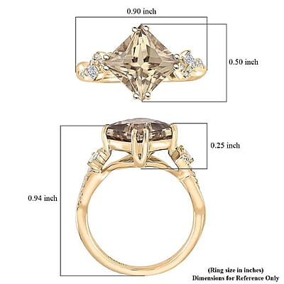 Certified & Appraised Luxoro 10K Yellow Gold AAA Princess Cut Turkizite, Diamond (G-H, I2) (0.18 cts) Ring (Size 5.0) 3.35 ctw