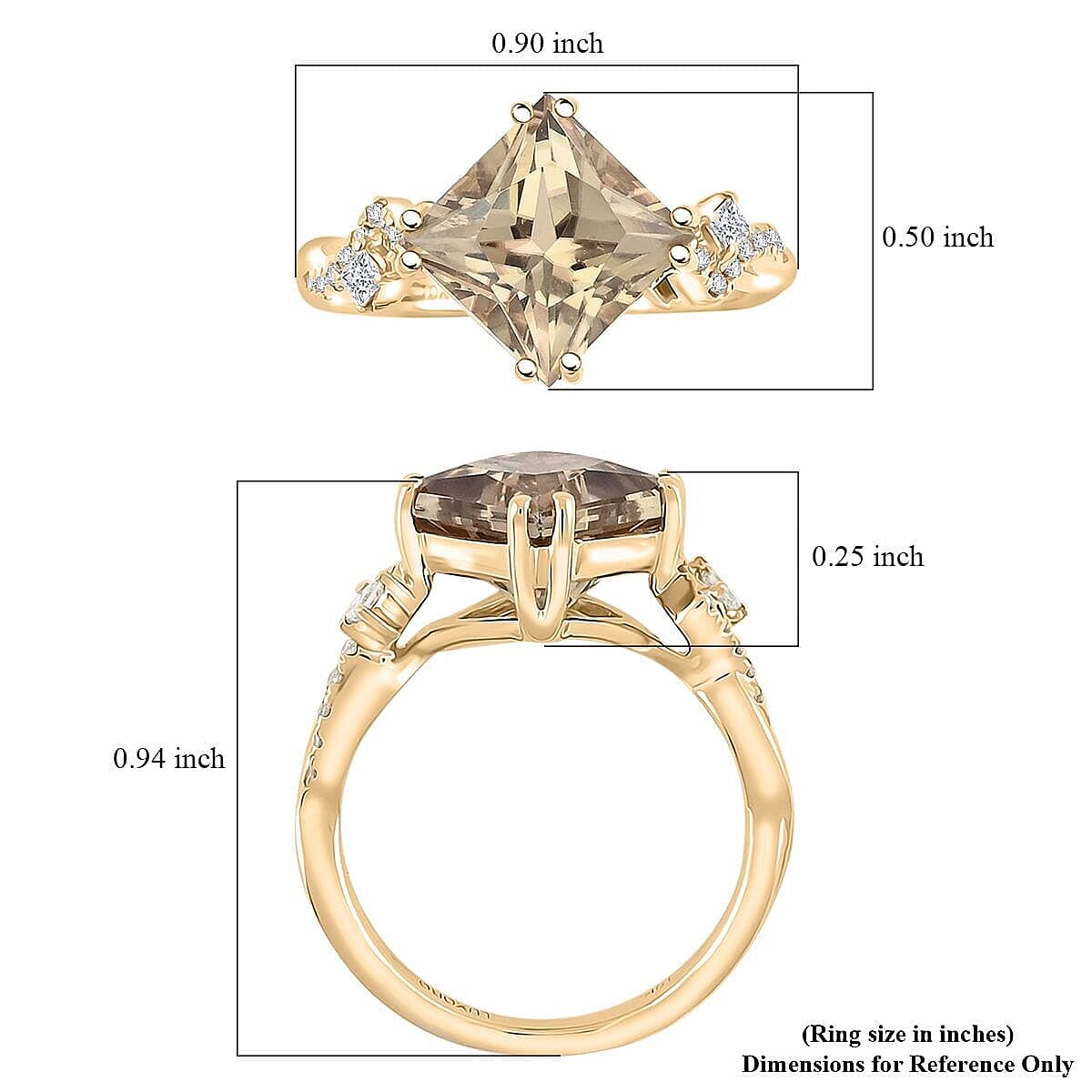 Luxoro 10K Yellow Gold AAA Princess Cut Turkizite, Diamond (G-H, I2) (0.18 cts) Ring (Size 5.5) 3.35 ctw image number 5