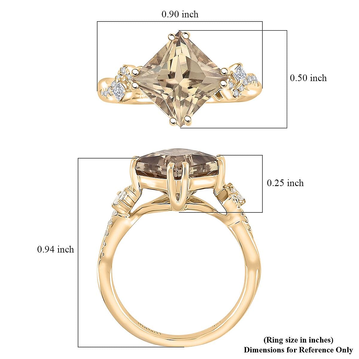Certified & Appraised Luxoro AAA Princess Cut Turkizite and G-H I2 Diamond 3.35 ctw Ring in 10K Yellow Gold (Size 6.0) image number 5