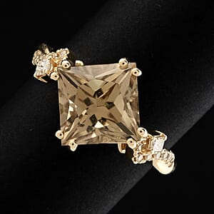 Luxoro 10K Yellow Gold AAA Princess Cut Turkizite, Diamond (G-H, I2) (0.18 cts) Ring (Size 6.5) 3.35 ctw