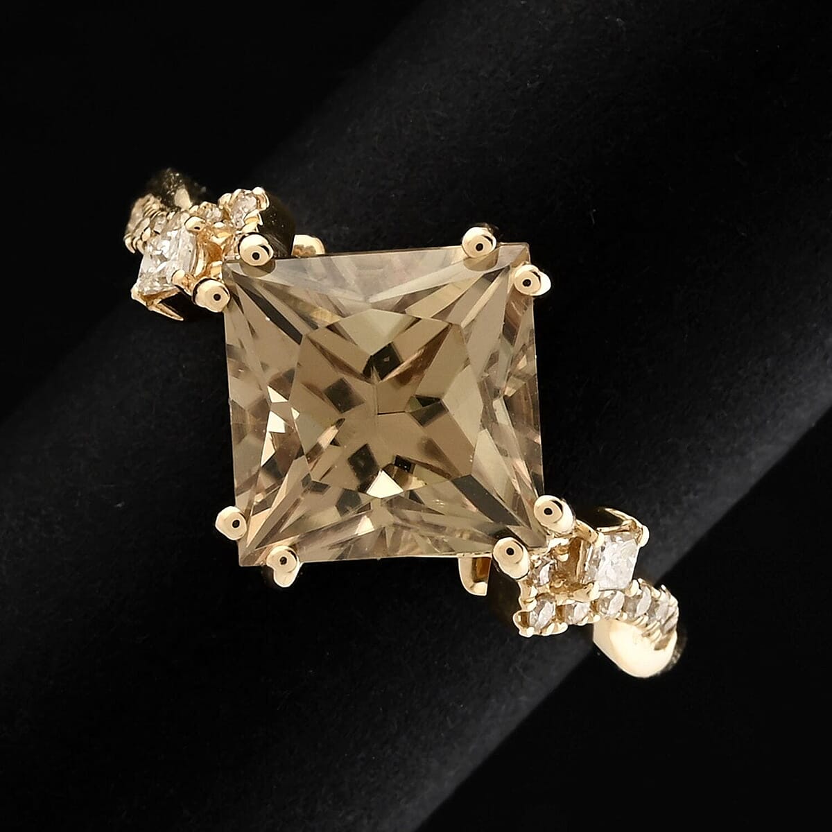 Luxoro 10K Yellow Gold AAA Princess Cut Turkizite, Diamond (G-H, I2) (0.18 cts) Ring (Size 9.5) 3.35 ctw image number 1