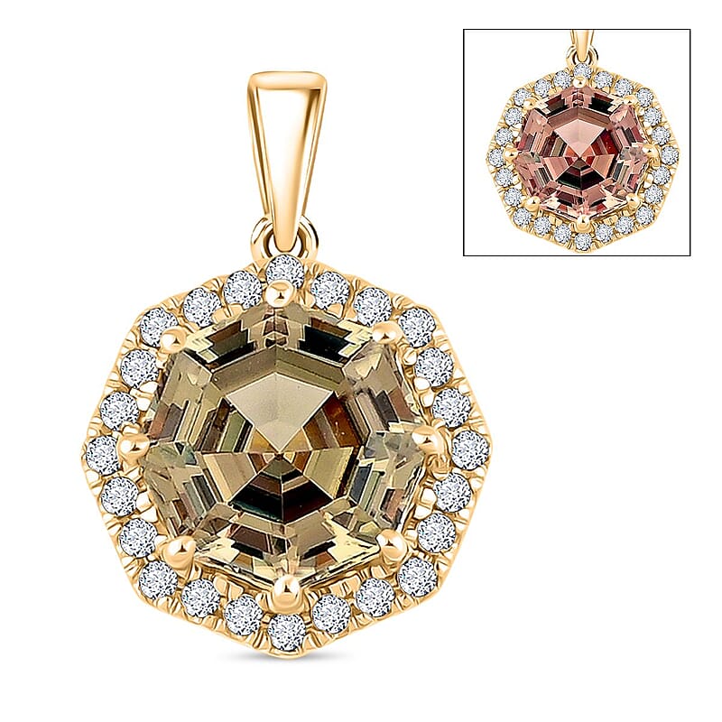 Certified & Appraised Luxoro AAA Turkizite and G-H I2 Diamond 2.60 ctw Pendant Necklace 18 Inches in 10K Yellow Gold