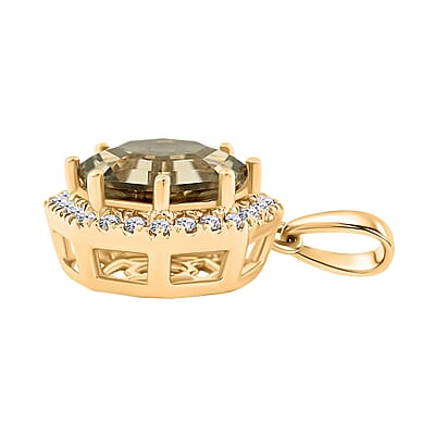 Certified & Appraised Luxoro AAA Turkizite and G-H I2 Diamond 2.60 ctw Pendant Necklace 18 Inches in 10K Yellow Gold
