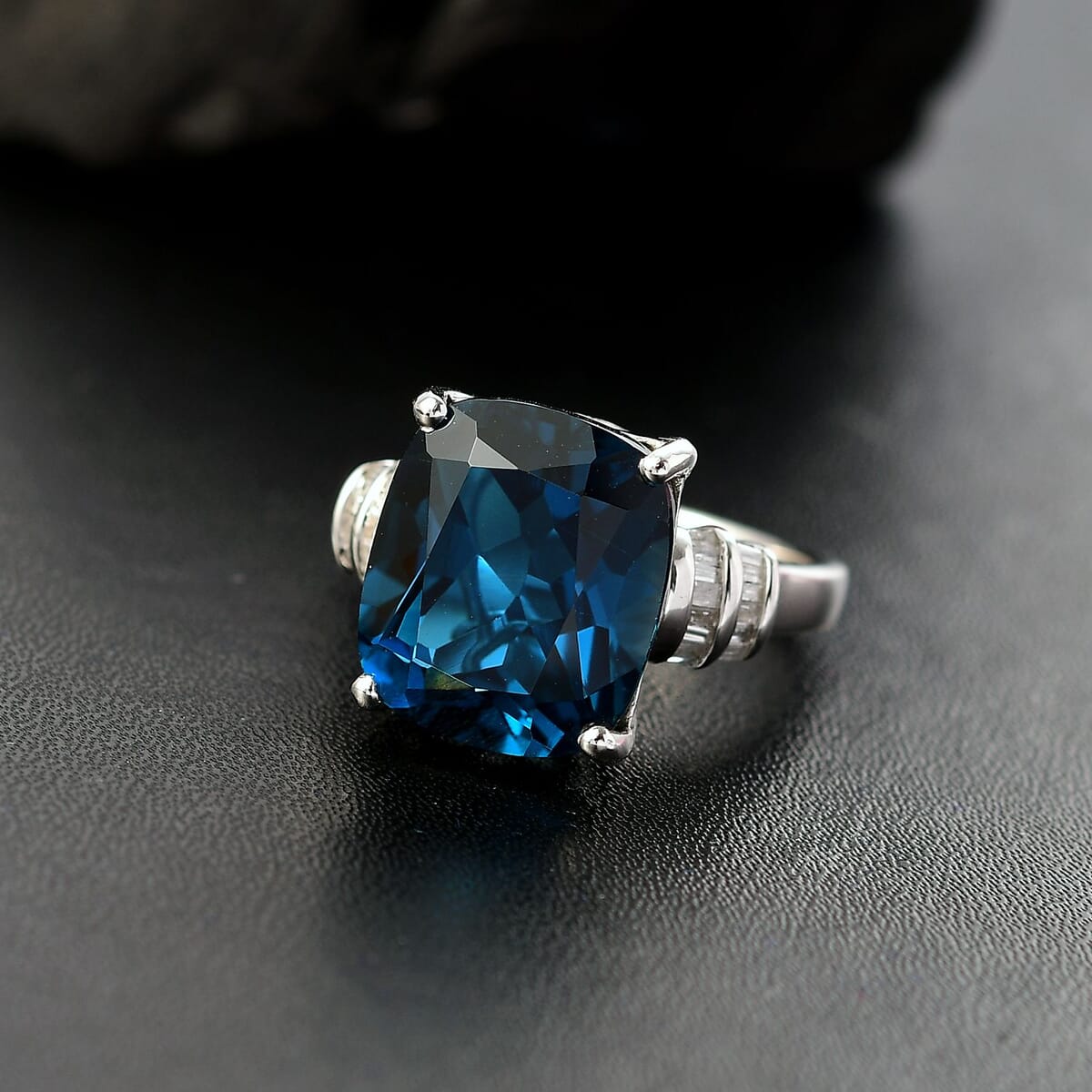 D'Joy Premium London Blue Topaz and Diamond 11.20 ctw Deep Ocean Ring in Rhodium Over Sterling Silver (Size 6.0) image number 1