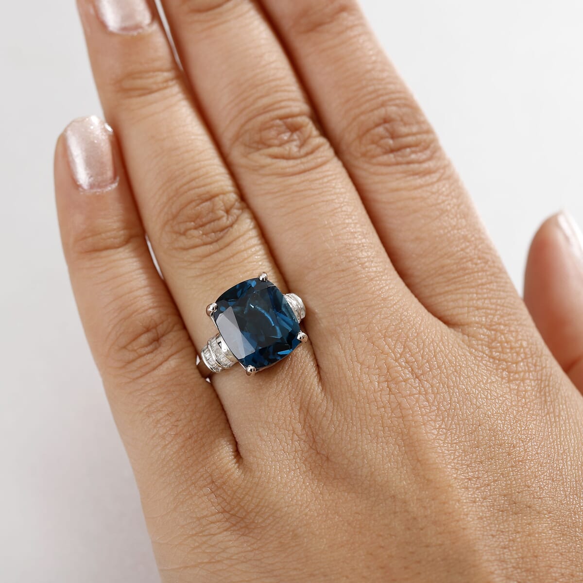 D'Joy Premium London Blue Topaz and Diamond 11.20 ctw Deep Ocean Ring in Rhodium Over Sterling Silver (Size 6.0) image number 2