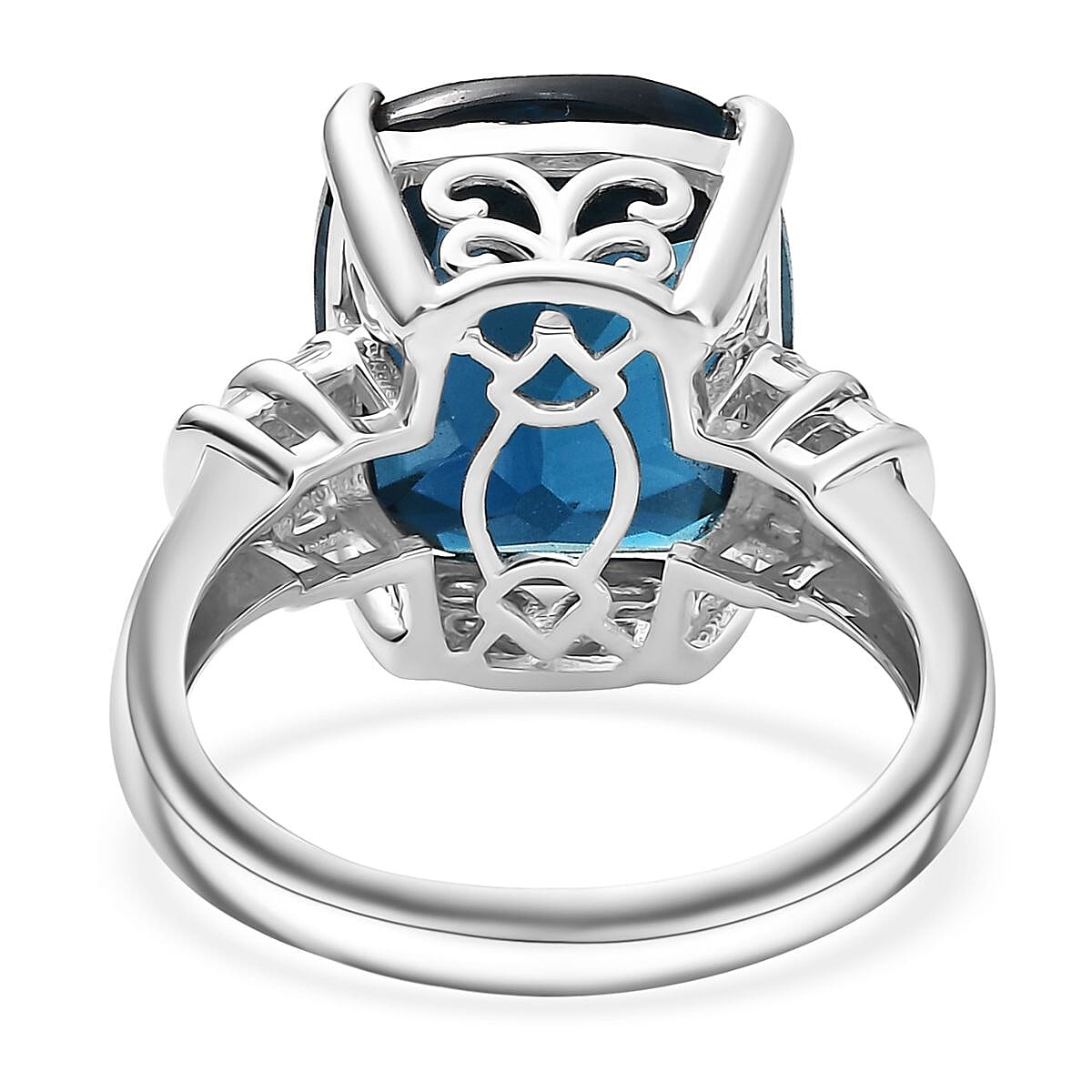 D'Joy Premium London Blue Topaz and Diamond 11.20 ctw Deep Ocean Ring in Rhodium Over Sterling Silver (Size 6.0)
