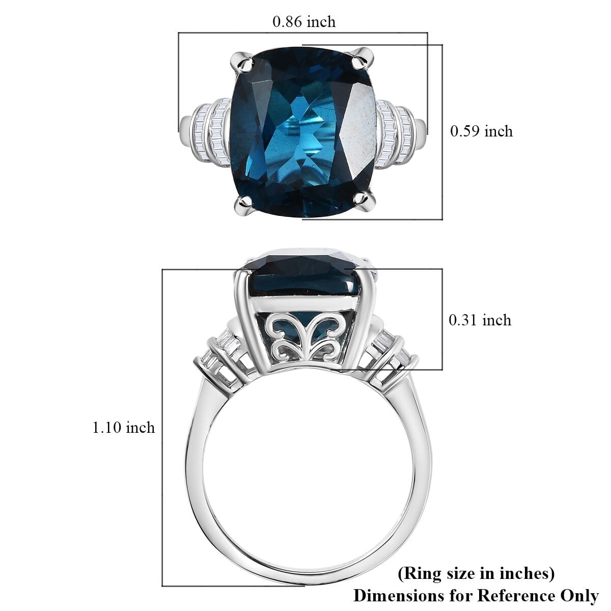 D'Joy Premium London Blue Topaz and Diamond 11.20 ctw Deep Ocean Ring in Rhodium Over Sterling Silver (Size 6.0) image number 5