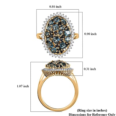D'Joy Premium London Blue Topaz and Multi Gemstone 3.25 ctw Ocean Mosaic Ring in 18K Vermeil Yellow Gold Over Sterling Silver (Size 10.0)
