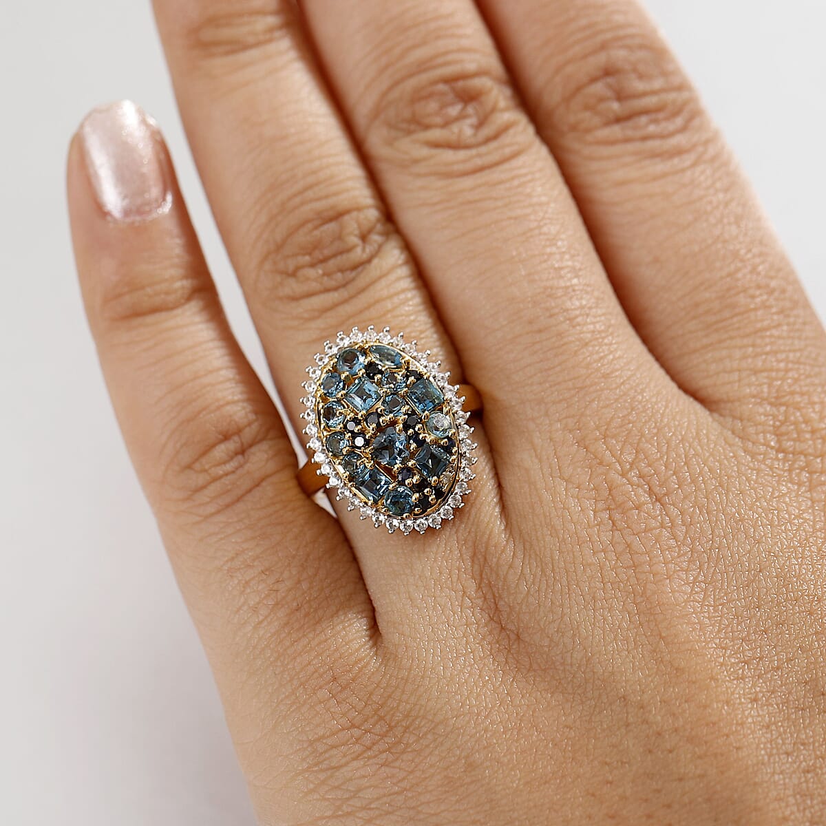 D'Joy Premium London Blue Topaz and Multi Gemstone 3.25 ctw Ocean Mosaic Ring in 18K Vermeil Yellow Gold Over Sterling Silver (Size 6.0) image number 2