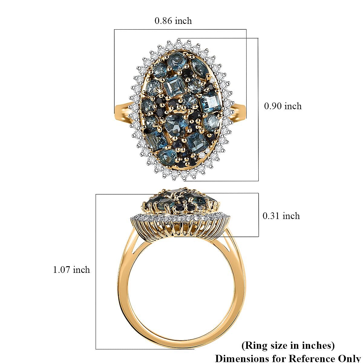 D'Joy Premium London Blue Topaz and Multi Gemstone 3.25 ctw Ocean Mosaic Ring in 18K Vermeil Yellow Gold Over Sterling Silver (Size 8.0) image number 5