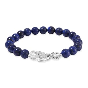 Lapis Lazuli 10mm Beaded Dragon Bracelet in Stainless Steel (7.5-8.0In) 45.00 ctw