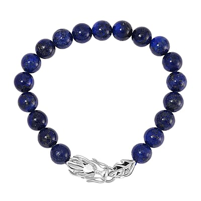 Lapis Lazuli 10mm Beaded Dragon Bracelet in Stainless Steel (7.5-8.0In) 45.00 ctw