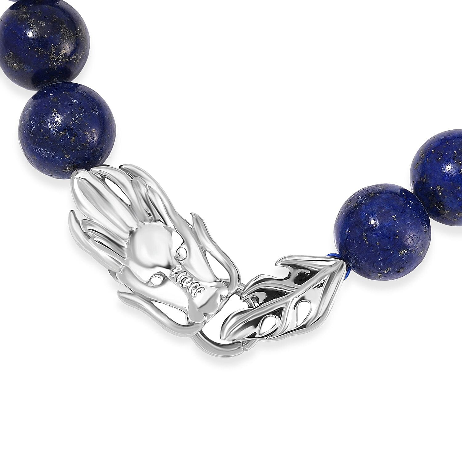Lapis Lazuli 10mm Beaded Dragon Bracelet in Stainless Steel (7.5-8.0In) 45.00 ctw