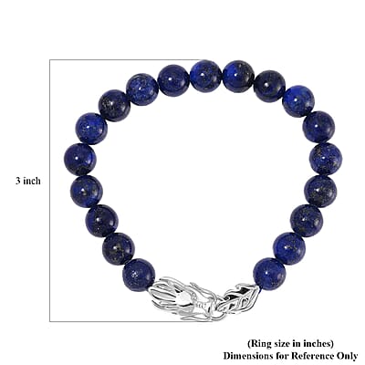 Lapis Lazuli 10mm Beaded Dragon Bracelet in Stainless Steel (7.5-8.0In) 45.00 ctw