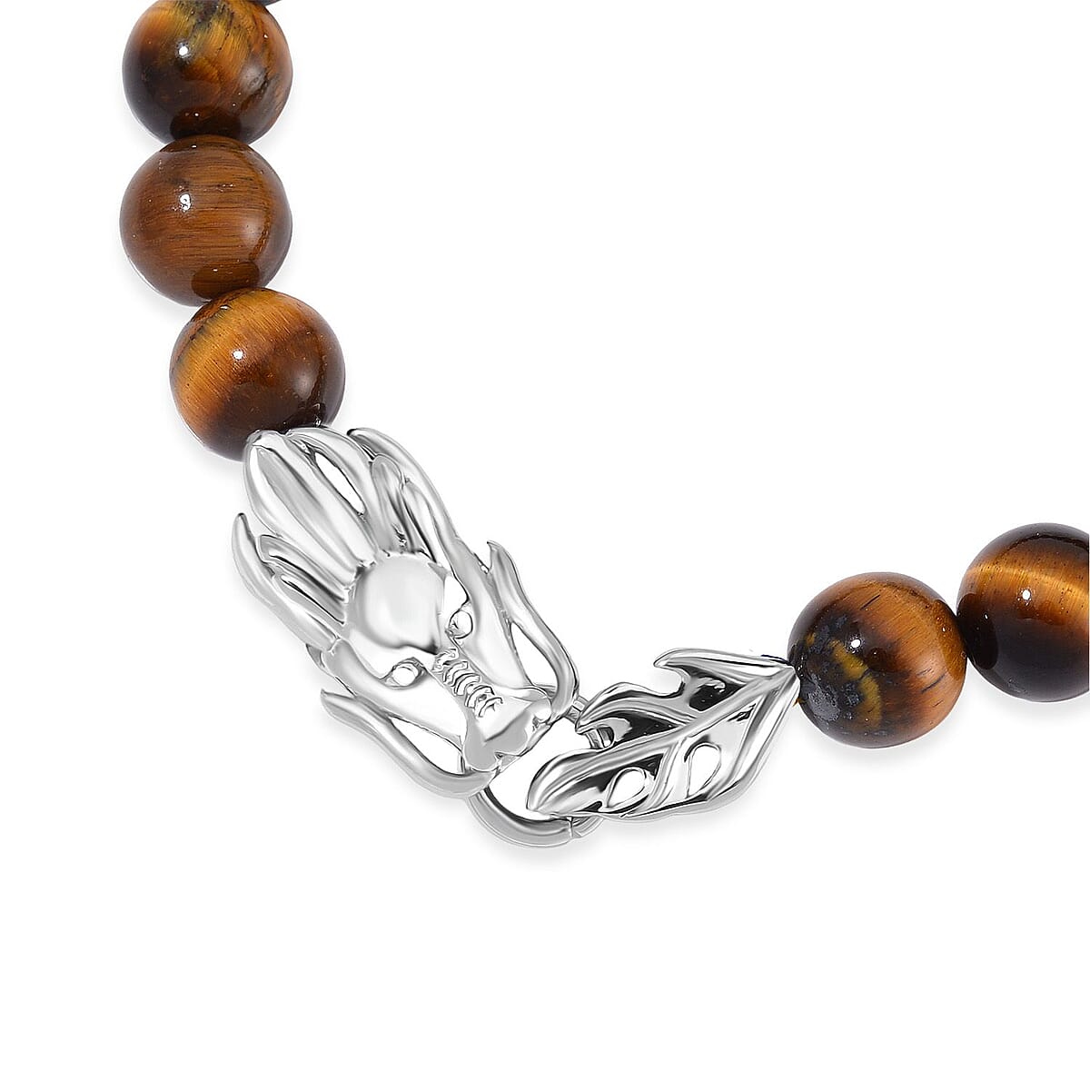Yellow Tigers Eye 10mm Beaded Dragon Bracelet in Stainless Steel (7.5-8.0In) 45.00 ctw image number 4