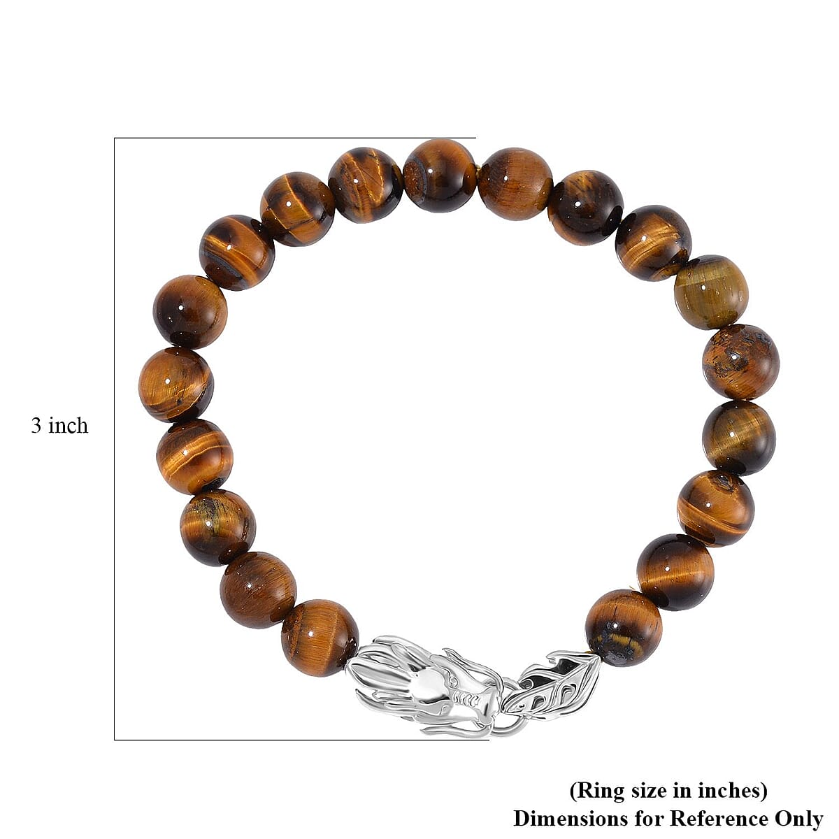 Yellow Tigers Eye 10mm Beaded Dragon Bracelet in Stainless Steel (7.5-8.0In) 45.00 ctw image number 5