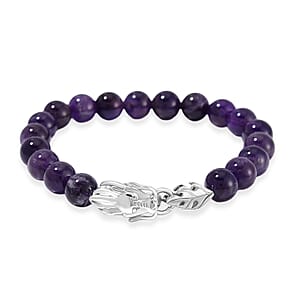 African Amethyst 10mm Beaded Dragon Bracelet in Stainless Steel (7.5-8.0In) 45.00 ctw