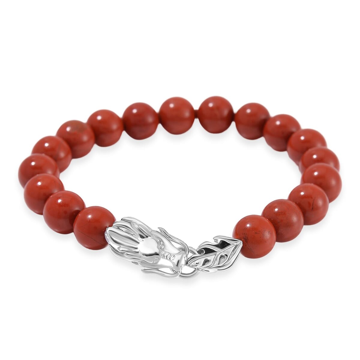 Red Jasper 10mm Beaded Dragon Bracelet in Stainless Steel (7.5-8.0In) 45.00 ctw image number 0