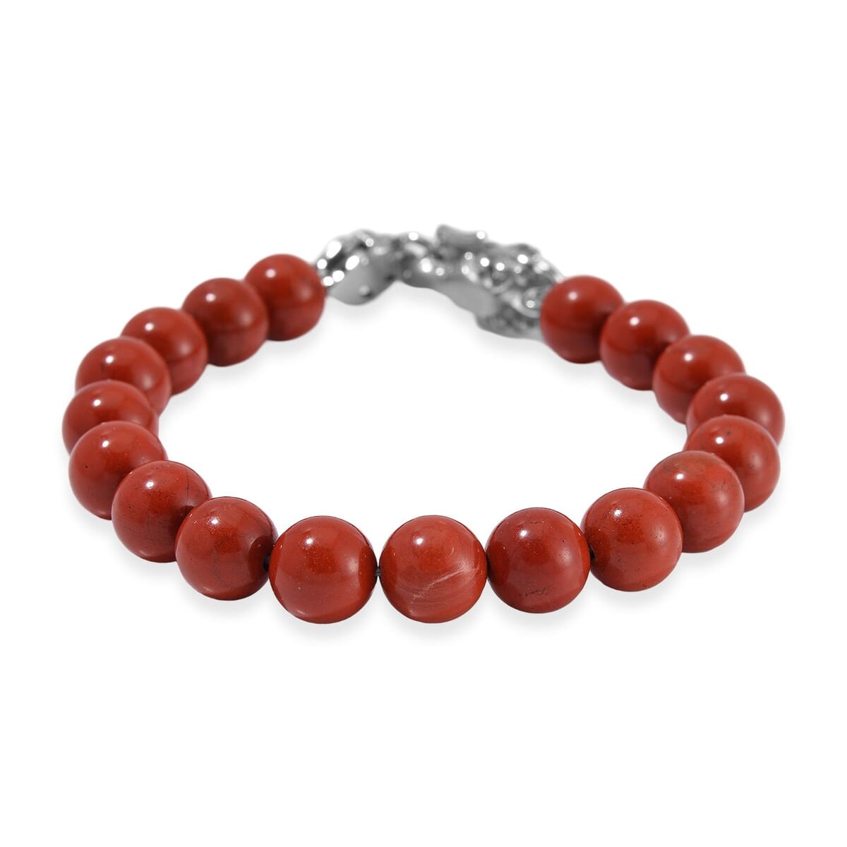 Red Jasper 10mm Beaded Dragon Bracelet in Stainless Steel (7.5-8.0In) 45.00 ctw image number 3