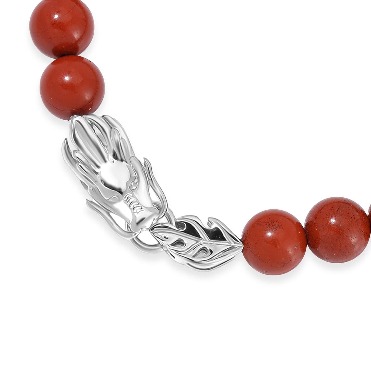 Red Jasper 10mm Beaded Dragon Bracelet in Stainless Steel (7.5-8.0In) 45.00 ctw image number 4