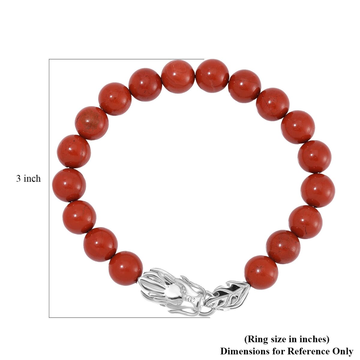Red Jasper 10mm Beaded Dragon Bracelet in Stainless Steel (7.5-8.0In) 45.00 ctw image number 5