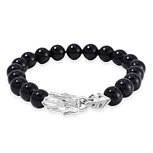 Black Onyx 10mm Beaded Dragon Bracelet in Stainless Steel (7.5-8.0In) 45.00 ctw