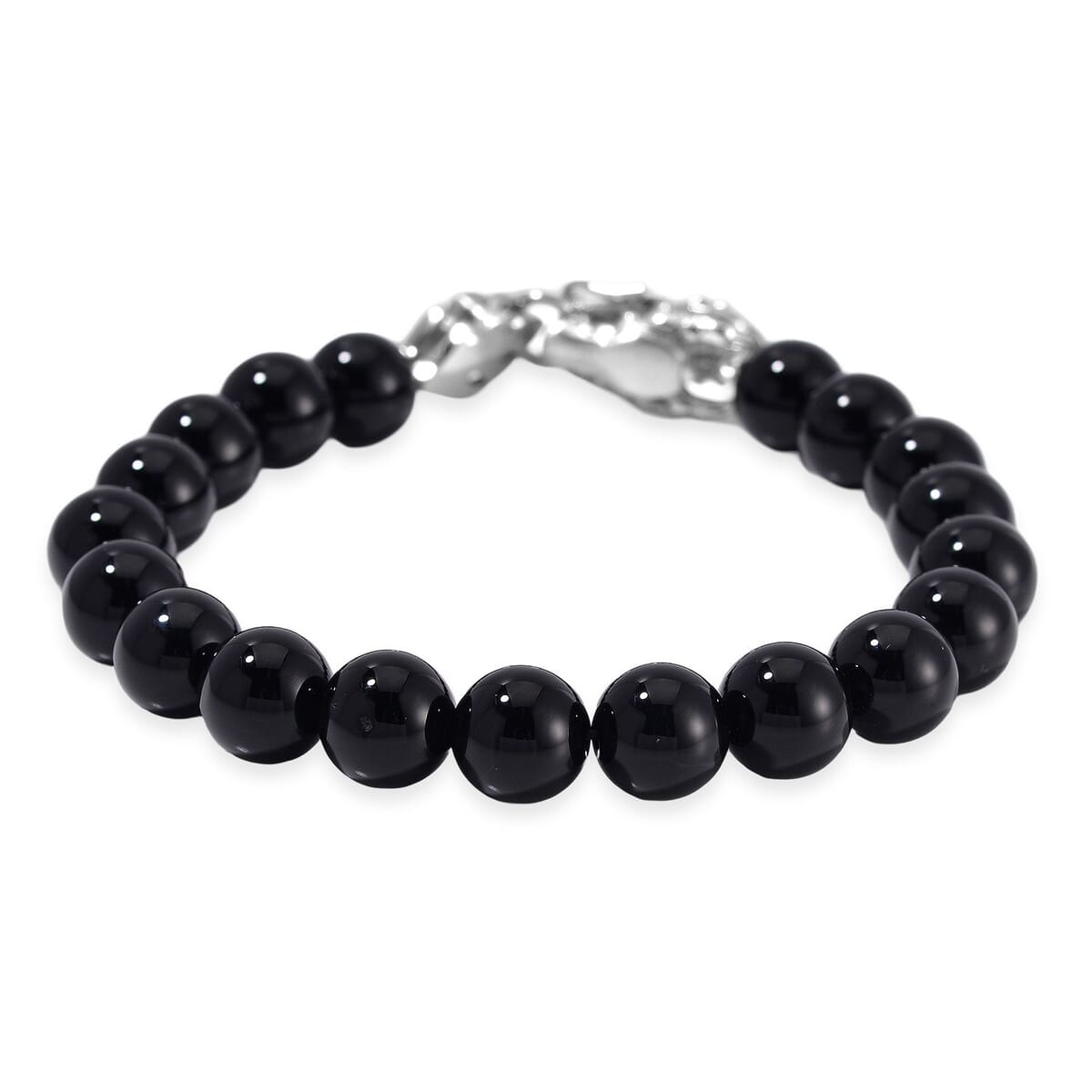 Black Onyx 10mm Beaded Dragon Bracelet in Stainless Steel (7.5-8.0In) 45.00 ctw image number 3