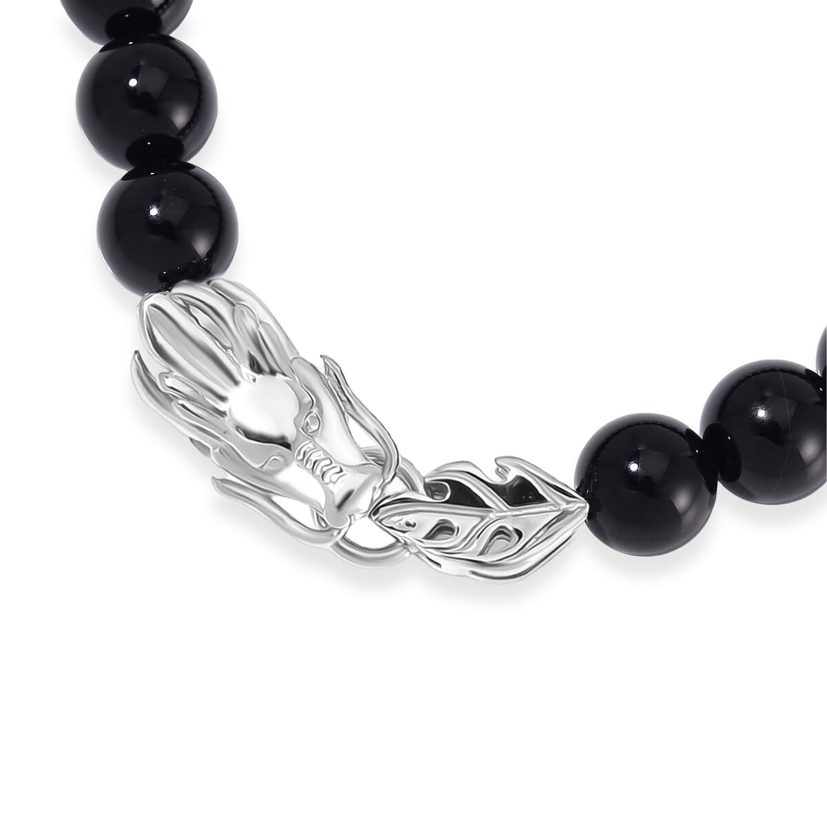 Black Onyx 10mm Beaded Dragon Bracelet in Stainless Steel (7.5-8.0In) 45.00 ctw image number 4