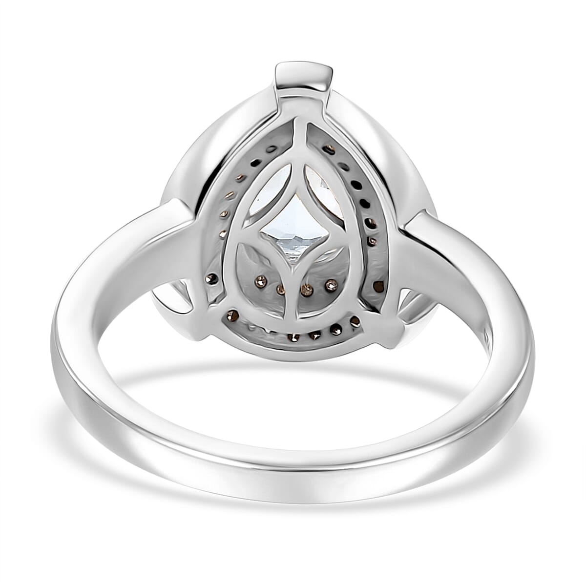D'Joy Santa Maria Aquamarine and Natural Champagne and White Diamond 1.15 ctw Ring in Rhodium Over Sterling Silver (Size 10.0)