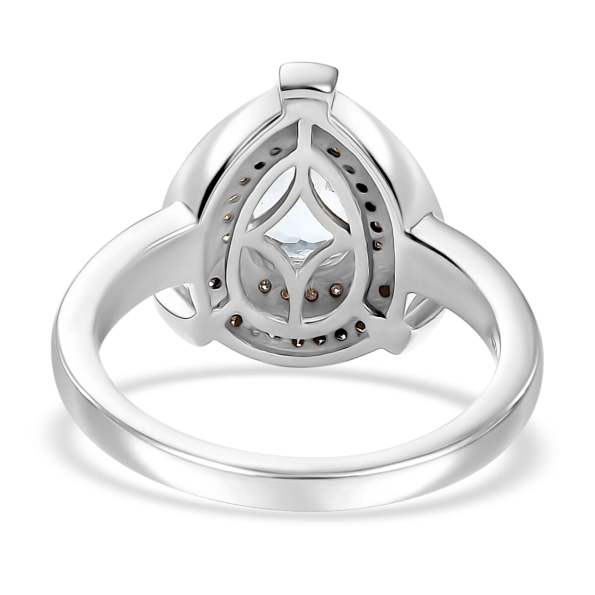 Santa Maria Aquamarine, Natural Champagne and White Diamond (0.25 cts) Ring in Rhodium Over Sterling Silver (Size 10.0) 1.15 ctw image number 4