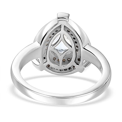 D'Joy Santa Maria Aquamarine and Natural Champagne and White Diamond 1.15 ctw Ring in Rhodium Over Sterling Silver (Size 10.0)