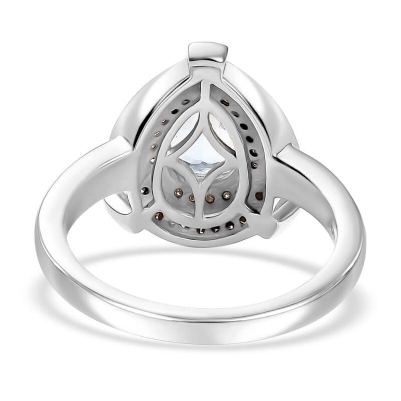 D'Joy Santa Maria Aquamarine and Natural Champagne and White Diamond 1.15 ctw Ring in Rhodium Over Sterling Silver (Size 10.0)