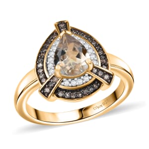 D'Joy AAA Turkizite, Natural Champagne and White Diamond 1.50 ctw Ring in 18K Vermeil Yellow Gold Over Sterling Silver (Size 10.0)