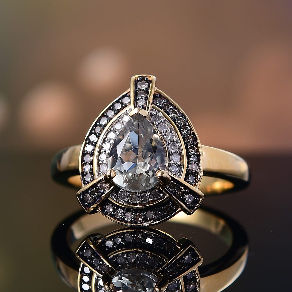 D'Joy AAA Turkizite, Natural Champagne and White Diamond 1.50 ctw Ring in 18K Vermeil Yellow Gold Over Sterling Silver (Size 10.0) image number 1