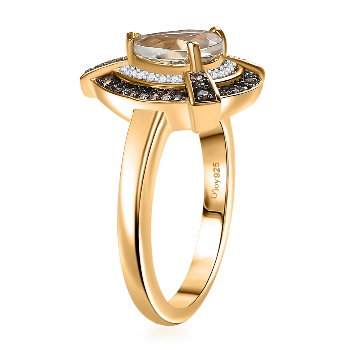 D'Joy AAA Turkizite, Natural Champagne and White Diamond 1.50 ctw Ring in 18K Vermeil Yellow Gold Over Sterling Silver (Size 10.0) image number 3