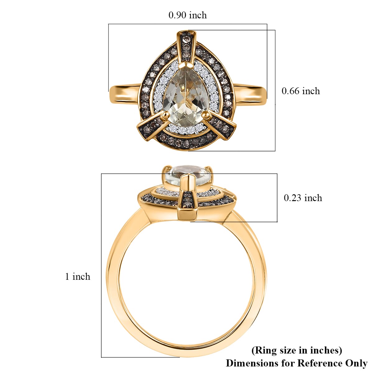 D'Joy AAA Turkizite, Natural Champagne and White Diamond 1.50 ctw Ring in 18K Vermeil Yellow Gold Over Sterling Silver (Size 10.0) image number 5