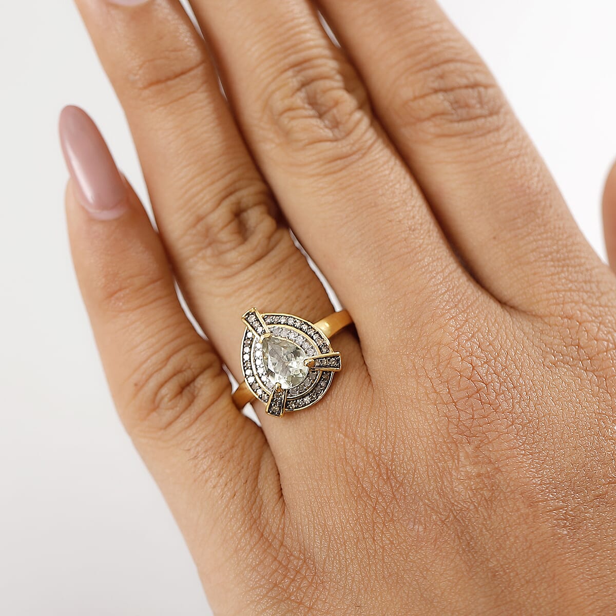 D'Joy AAA Turkizite, Natural Champagne and White Diamond 1.50 ctw Ring in 18K Vermeil Yellow Gold Over Sterling Silver (Size 6.0) image number 2
