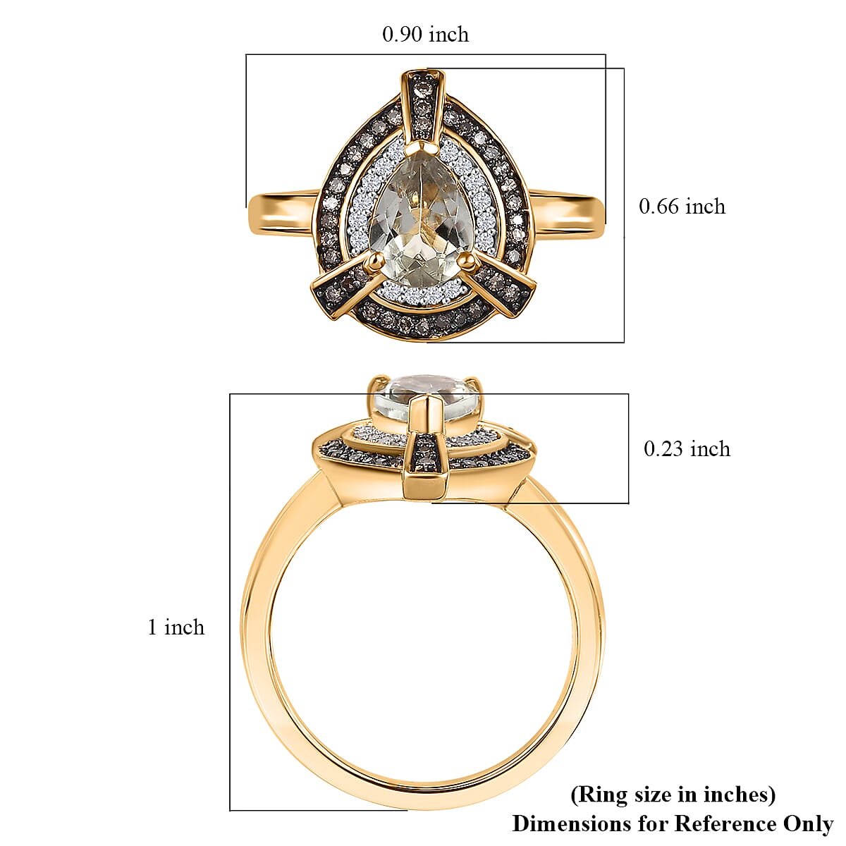 D'Joy AAA Turkizite, Natural Champagne and White Diamond 1.50 ctw Ring in 18K Vermeil Yellow Gold Over Sterling Silver (Size 6.0) image number 5
