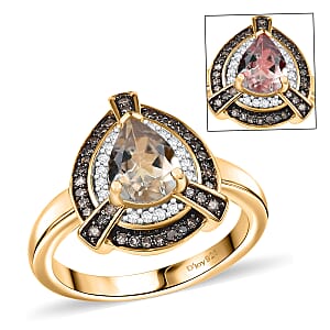 D'Joy AAA Turkizite, Natural Champagne and White Diamond 1.50 ctw Ring in 18K Vermeil Yellow Gold Over Sterling Silver (Size 9.0)