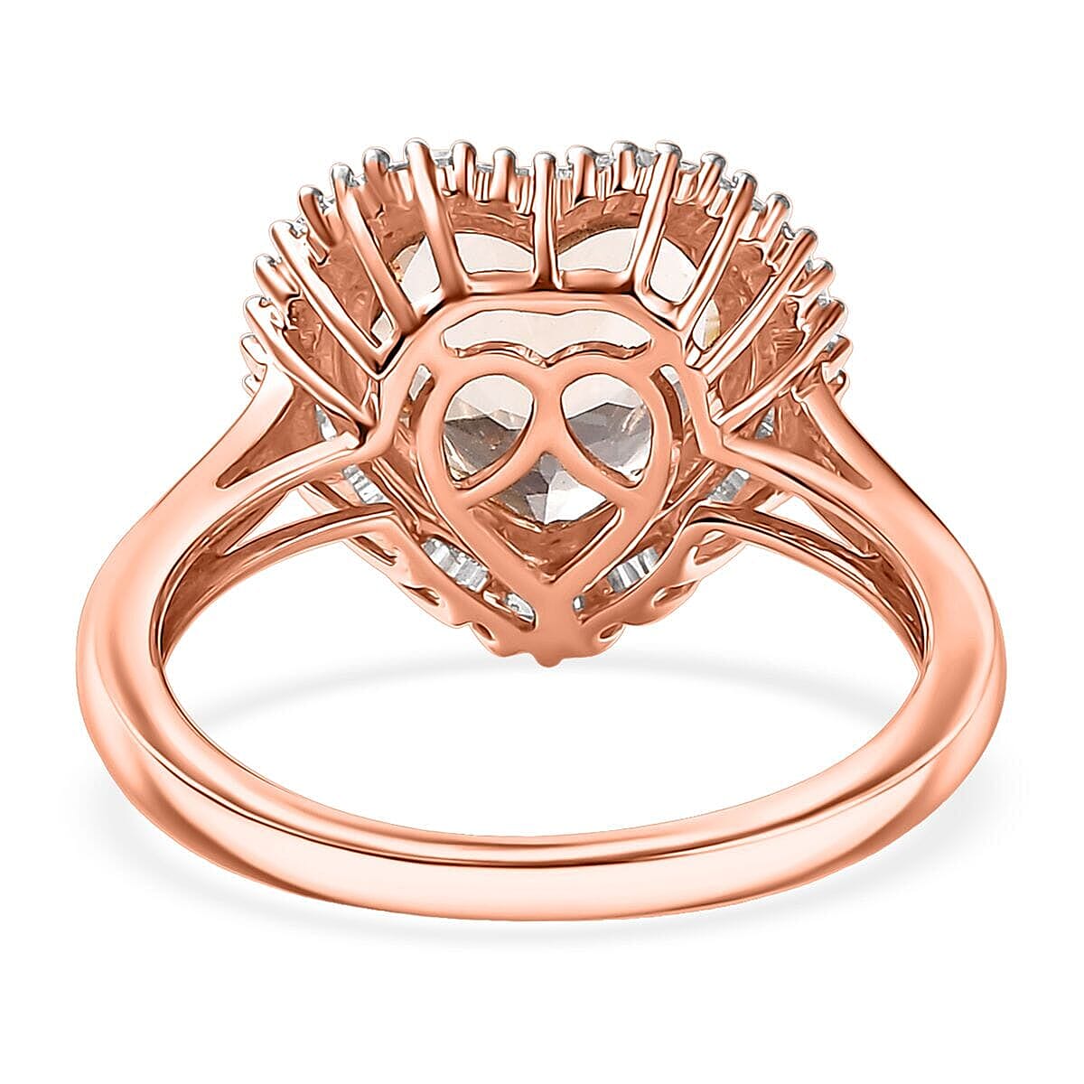 Luxoro AAA Marropino Morganite, Diamond G-H I2 3.33 ctw Heart Ring in 10K Rose Gold (Size  8.5) image number 4