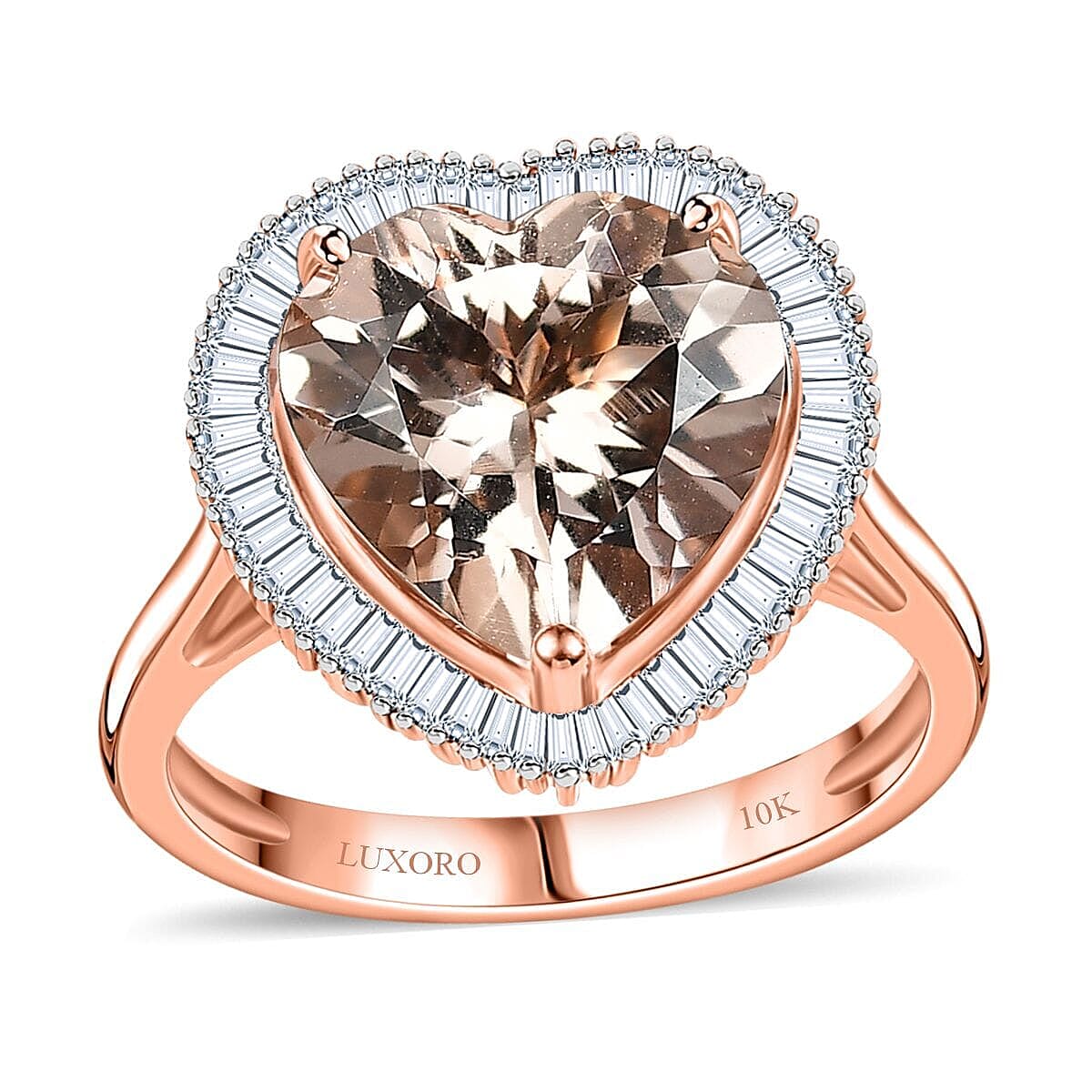 Luxoro AAA Marropino Morganite, Diamond G-H I2 3.33 ctw Heart Ring in 10K Rose Gold (Size  9.5) image number 0
