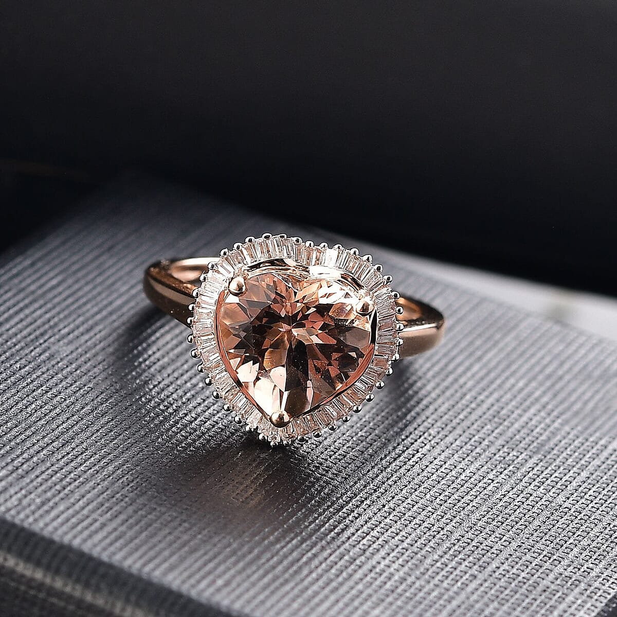 Luxoro AAA Marropino Morganite, Diamond G-H I2 3.33 ctw Heart Ring in 10K Rose Gold (Size  9.5) image number 1