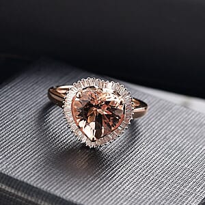 Luxoro AAA Marropino Morganite, Diamond G-H I2 3.33 ctw Heart Ring in 10K Rose Gold (Size  9.5)