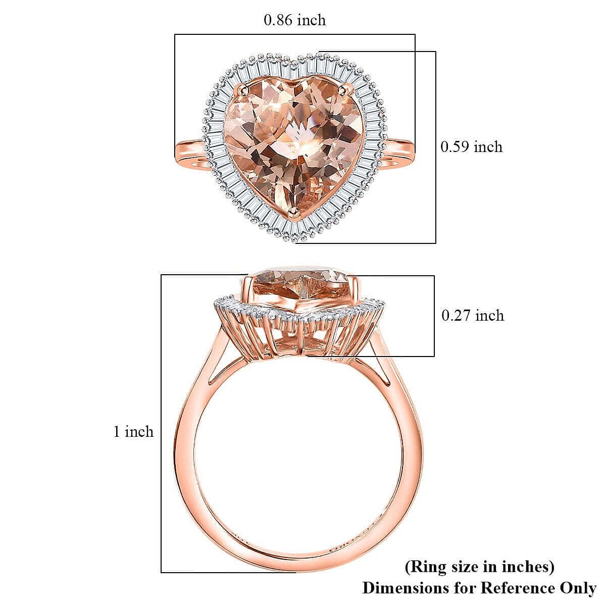 Luxoro AAA Marropino Morganite, Diamond G-H I2 3.33 ctw Heart Ring in 10K Rose Gold (Size  9.5) image number 5