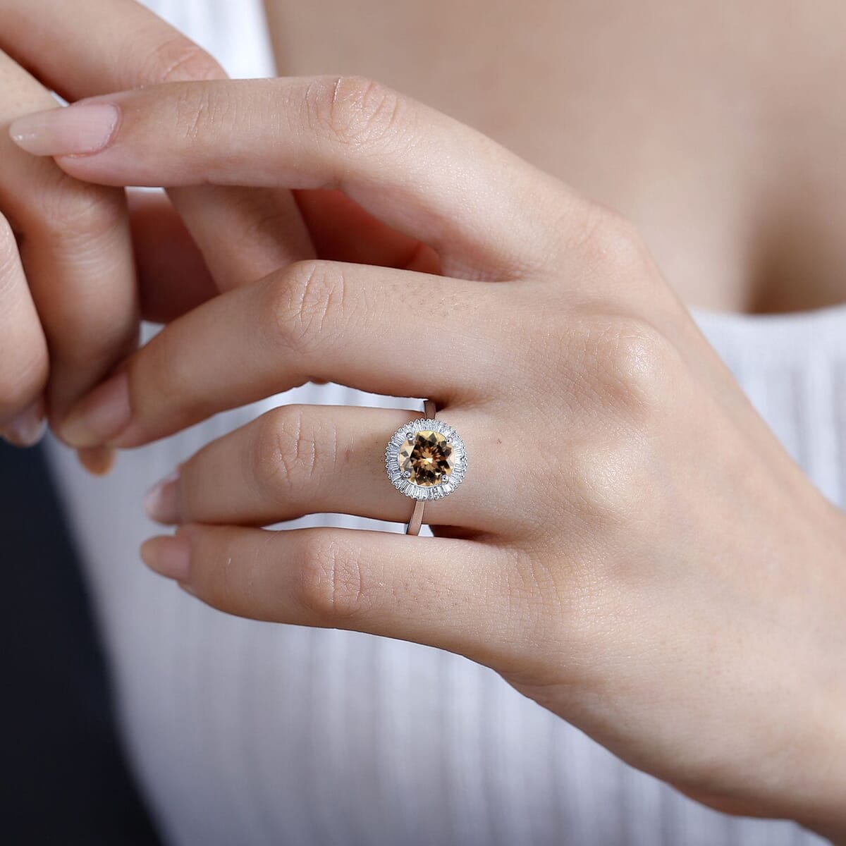 Luxoro Premium Turkizite and G-H I2 Diamond 2.50 ctw Ring in 14 White Gold (Size 10.0) image number 1