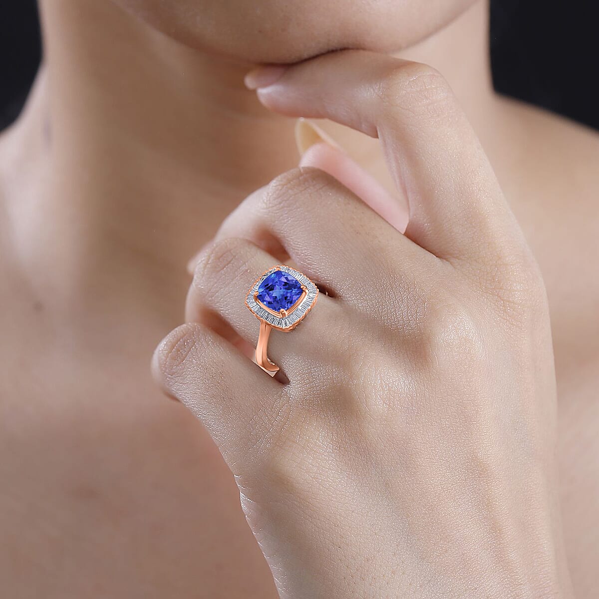 Luxoro Premium Tanzanite and G-H I2 Diamond 2.85 ctw Ring in 14K Rose Gold (Size 6.0) (Del. in 10-12 Days) image number 1