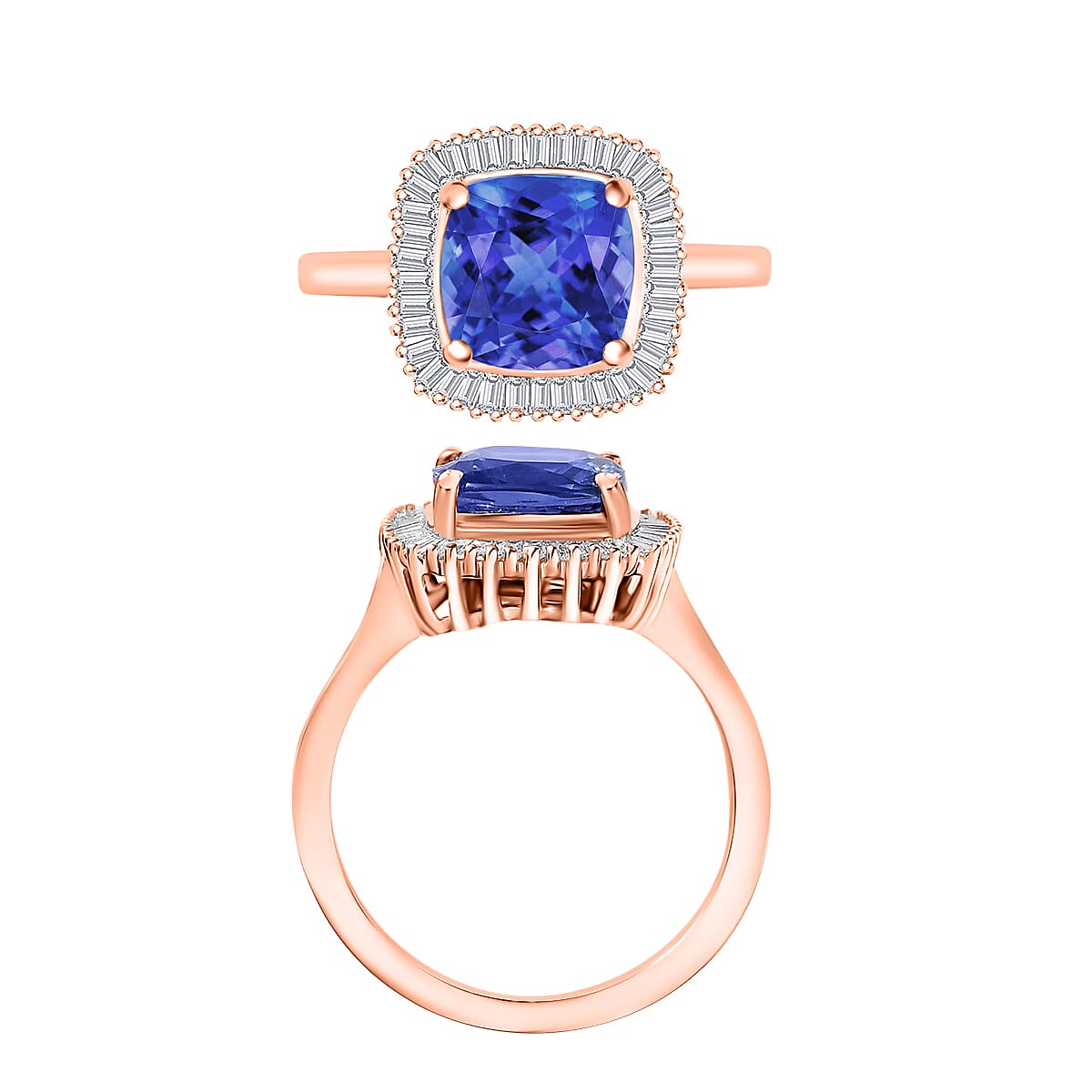 Luxoro Premium Tanzanite and G-H I2 Diamond 2.85 ctw Ring in 14K Rose Gold (Size 6.0) (Del. in 10-12 Days) image number 3