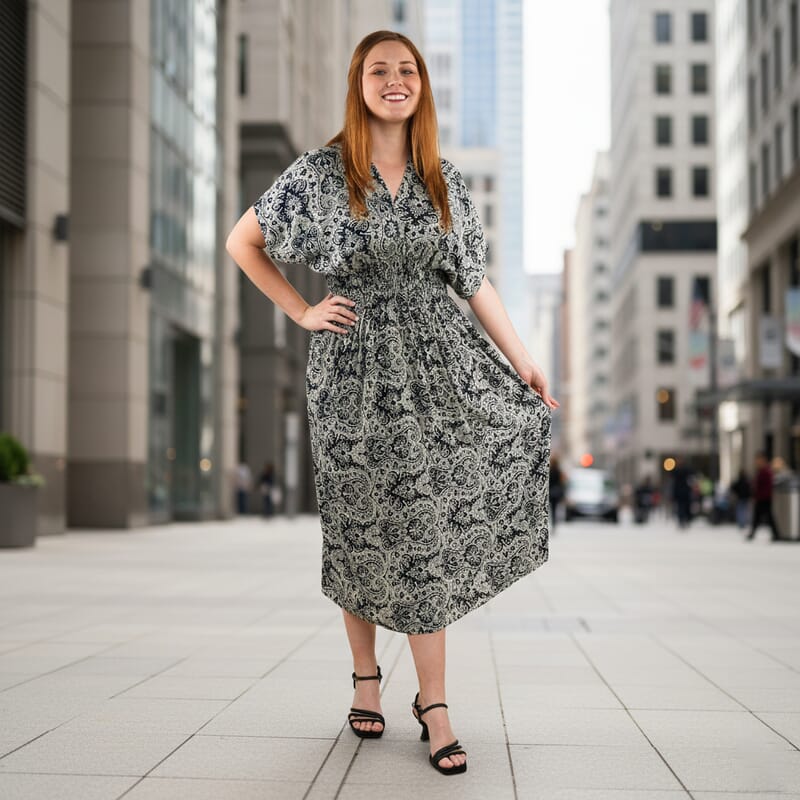 TAMSY Navy Bandana Smocked Waist Kaftan Sleeve Midi Dress - One Size Fits Most
